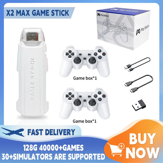 X2 MAX Video Game Console 128G Built-in 40000 Retro Handheld Game Player Console Wireless Controller TV Game Stick 4K HD for GBA